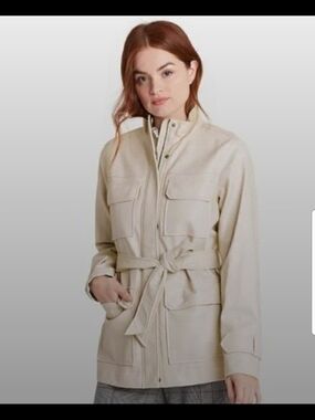 A New Day Faux Leather Cream Utility Belted Jacket